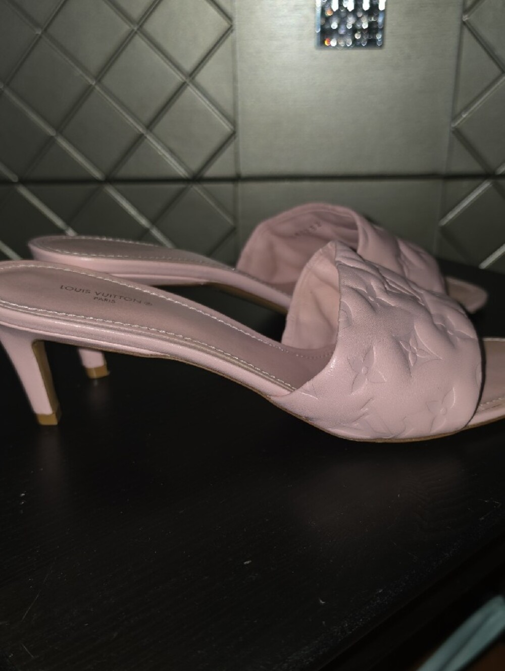 Louis Vuitton Blush Pink Monogram Embossed Slide Heels - Picture 4 of 7